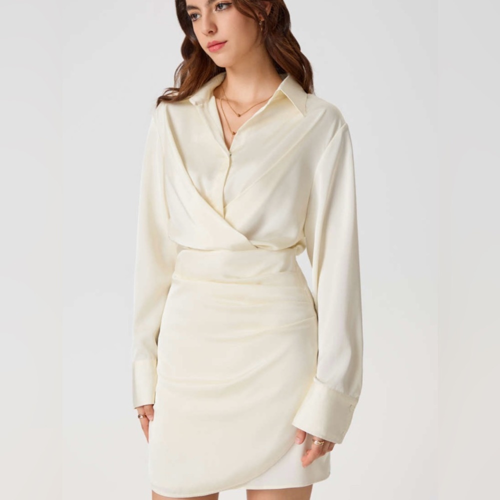 Cider Elegant Cream Long Sleeve Dress